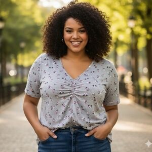 Disney Mickey Mouse Gray Ruched Blouse